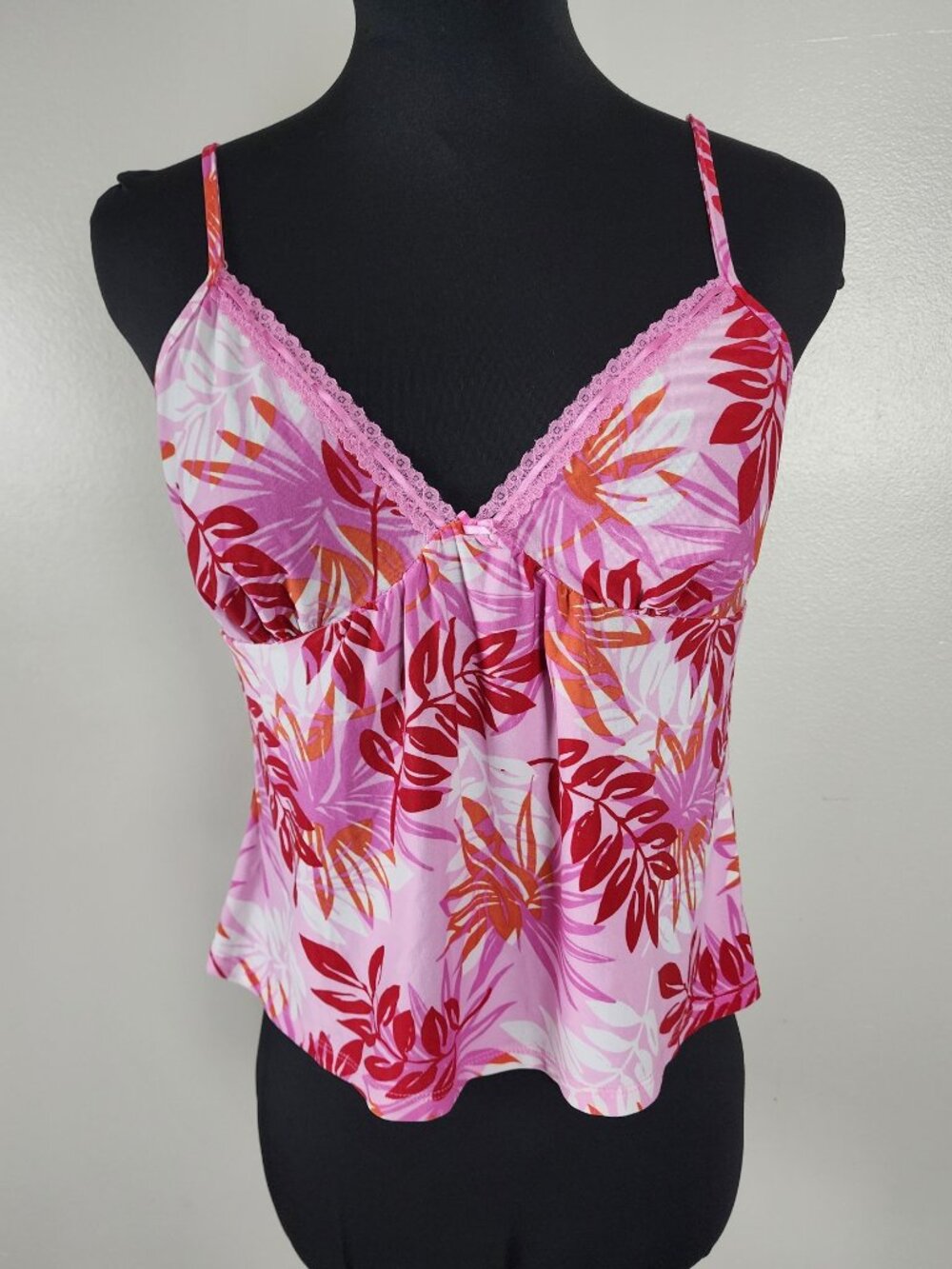 Studio Donatella Cami Top Small Pink Lace Trim Tropical Y2K Pajamas Babydoll